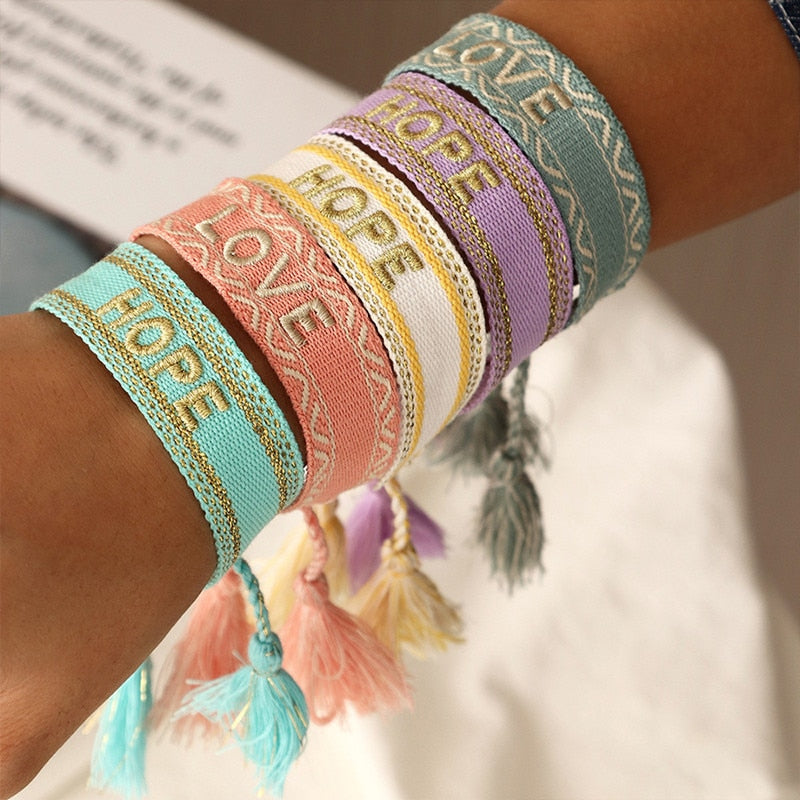 Bohemia Embroidery Letters Woven Tassel Bracele