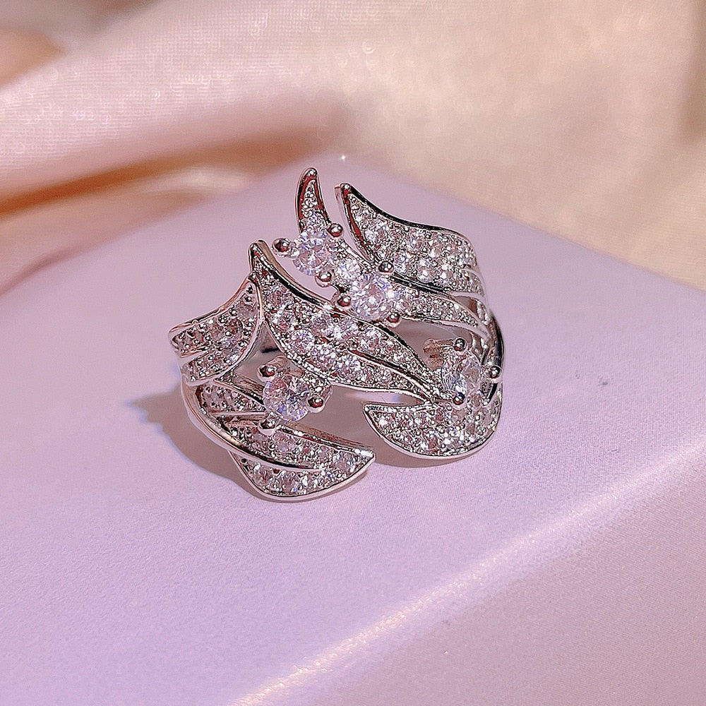925 silver new creative diamond-studded rice ear flower rattan ring