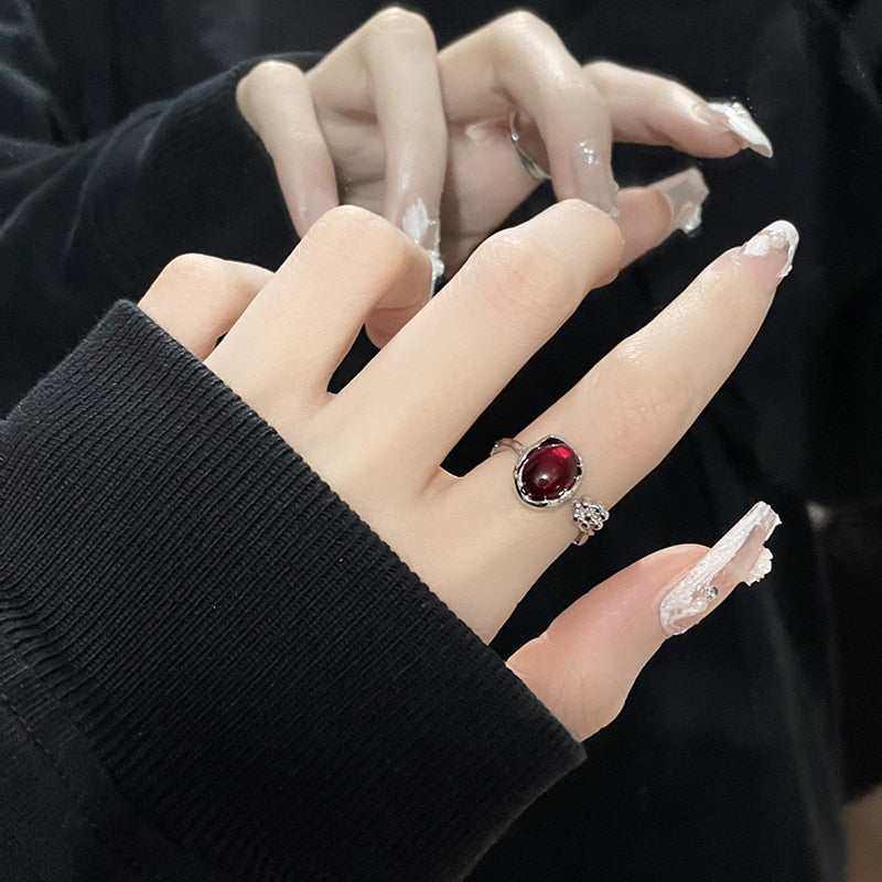 Opal Irregular Natural Stone Ring With White Opal Hollow Ring