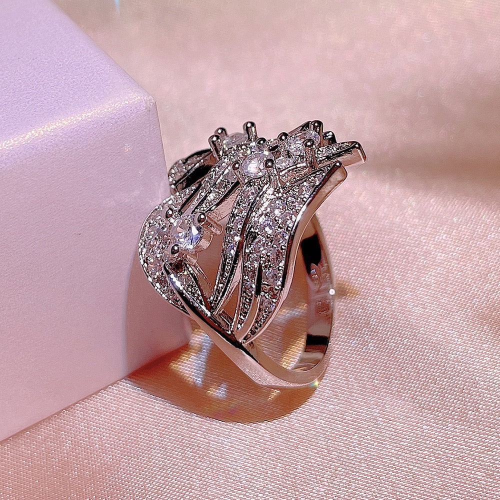925 silver new creative diamond-studded rice ear flower rattan ring