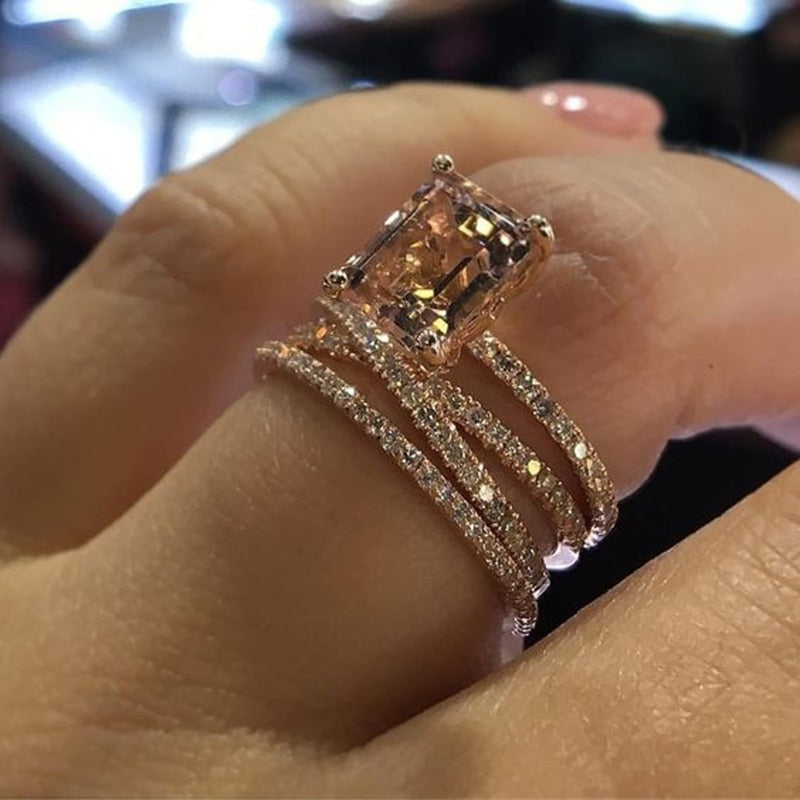 Fashion Multilayer Morganite crystal stone Ring