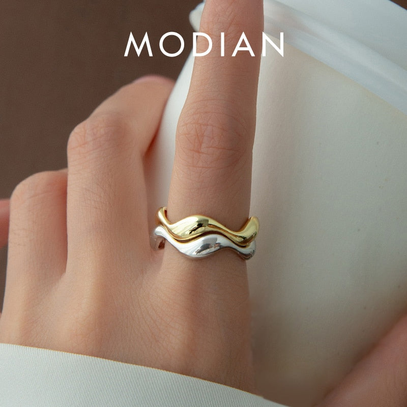 Modian 925 Sterling Silver Irregular Design Water Drop Stackable Finger Ring - Jeglowstore