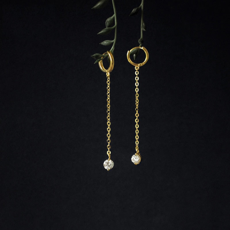 925 Silver Needle Simple Shiny Zircon Gold Plating Earrings