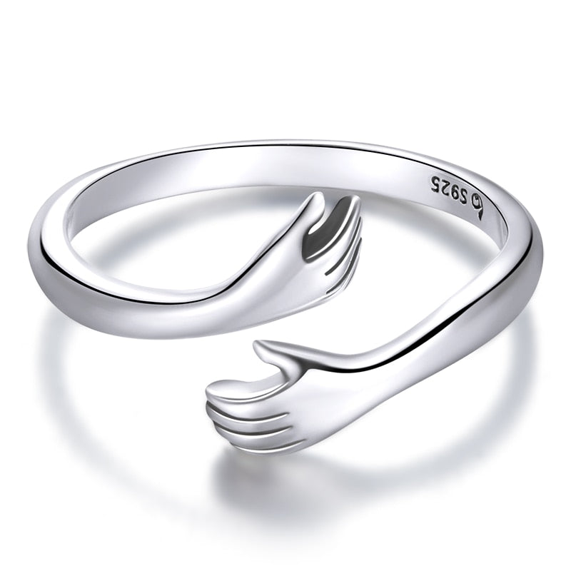 bamoer 925 Sterling Silver Hug Warmth and Love Hand Adjustable Ring