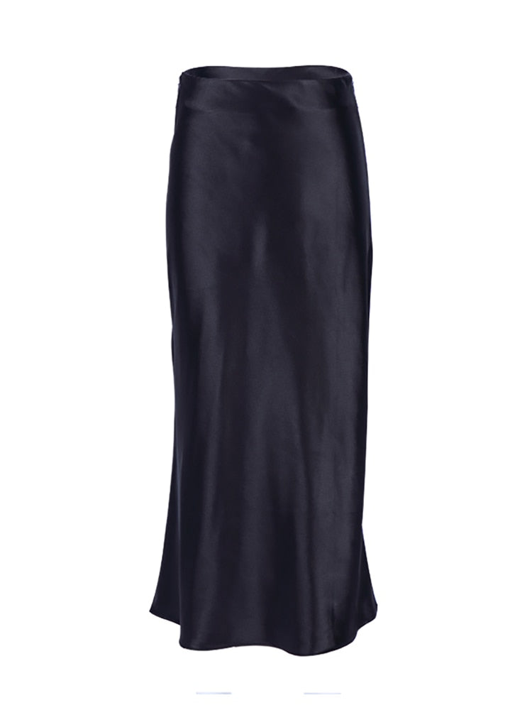 Solid Purple Satin High Waisted Silk Skirt