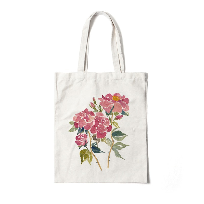 Floral Canvas Reusable Tote Bag