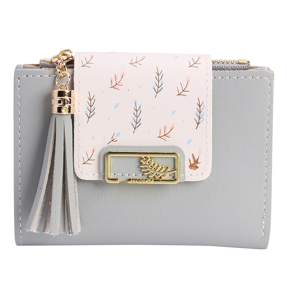 Pu Leather Tassel Short Wallet for Woman