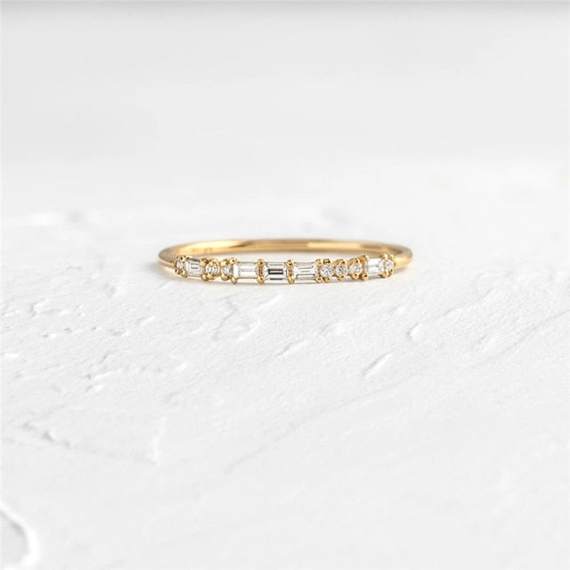 Aide 925 Sterling Silver Gold Single Round Zircon Crystal Ring