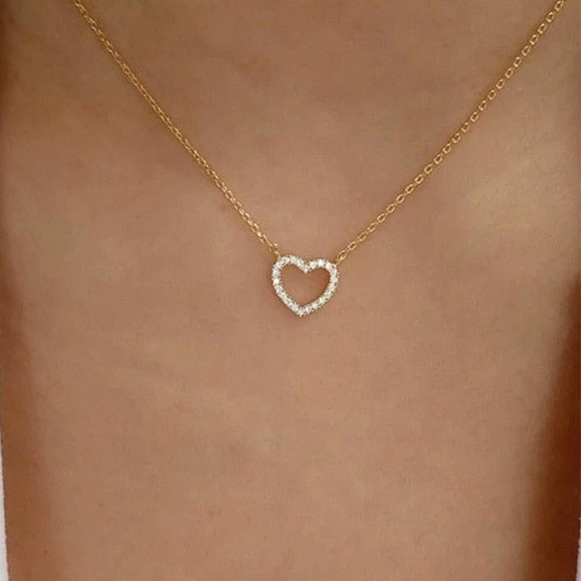 Kpop Vintage Metal Heart Neck Chains Choker Grunge Necklaces
