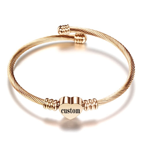 Initial Later Charms Bracelets Fashion Girls Gold Color Stainless Steel Heart Bracelet