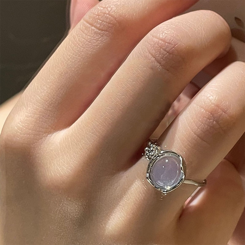 Opal Irregular Natural Stone Ring With White Opal Hollow Ring