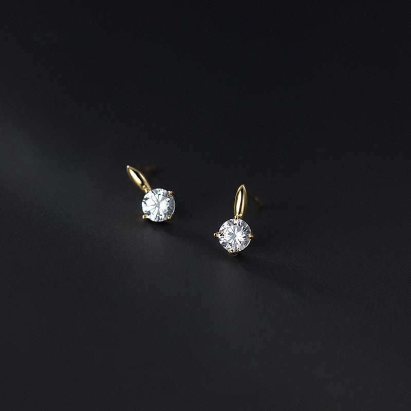 925 Silver Needle Simple Shiny Zircon Gold Plating Earrings