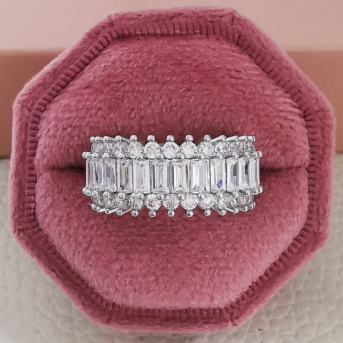Luxury Rose Gold Silver Color Big Wheel Band Eternity Ring