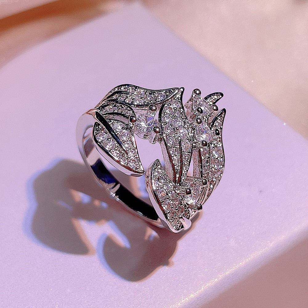 925 silver new creative diamond-studded rice ear flower rattan ring