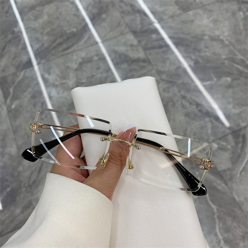 Vintage Rimless Frameless Rectangle Shades Gradient UV400 Sun Glasses