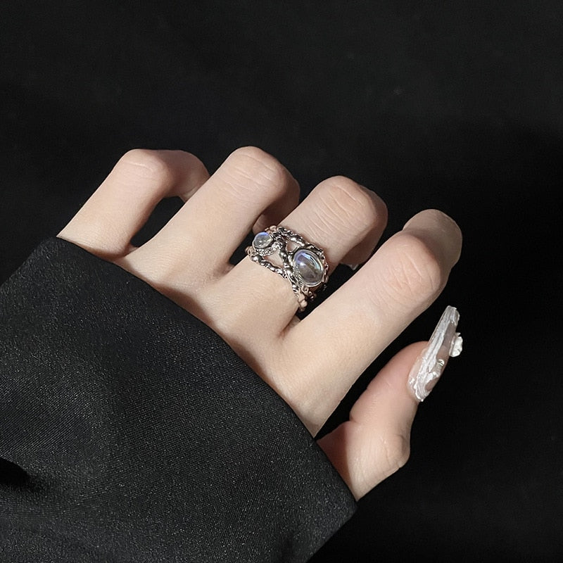 Opal Irregular Natural Stone Ring With White Opal Hollow Ring