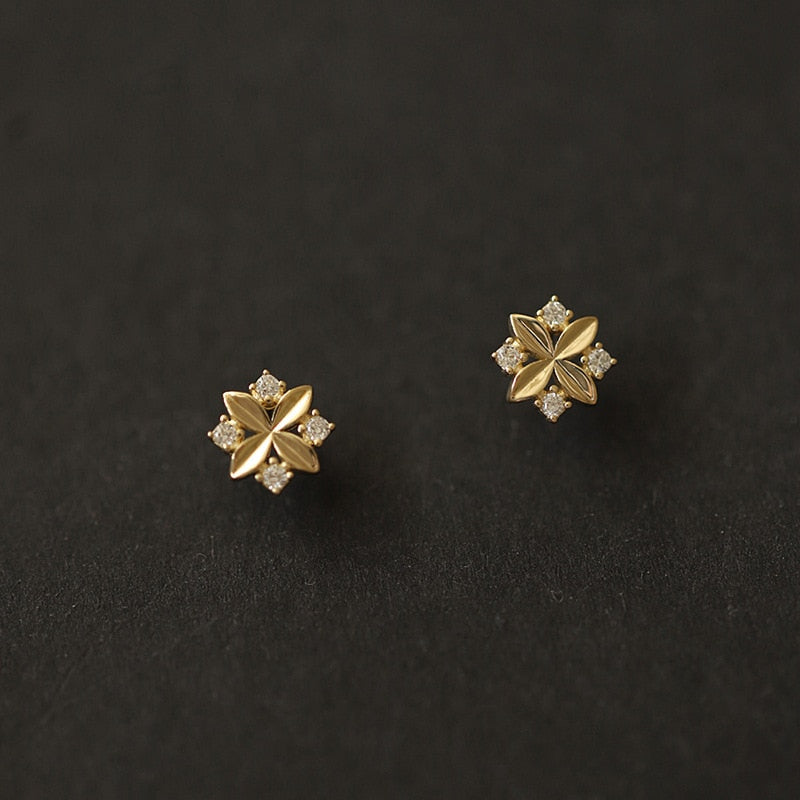 925 Silver Needle Simple Shiny Zircon Gold Plating Earrings
