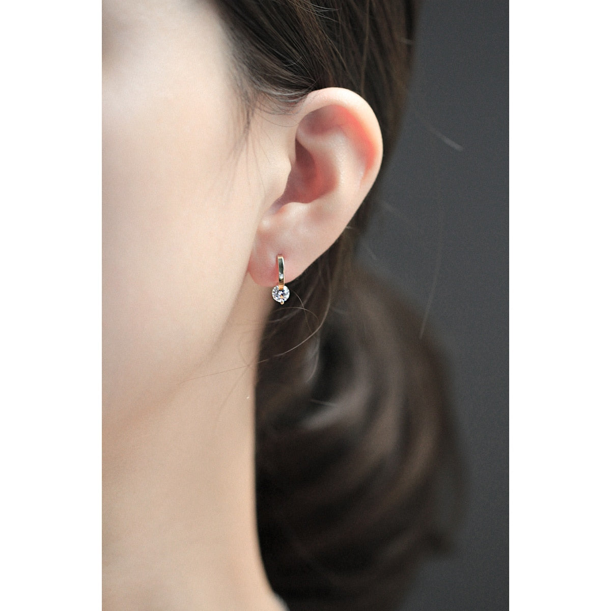 925 Silver Needle Simple Shiny Zircon Gold Plating Earrings