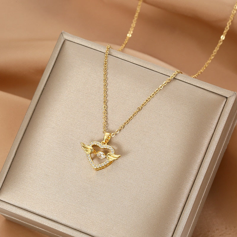 Shiny Bling Zircon Double Layer Heart Clavicle Chain Necklace