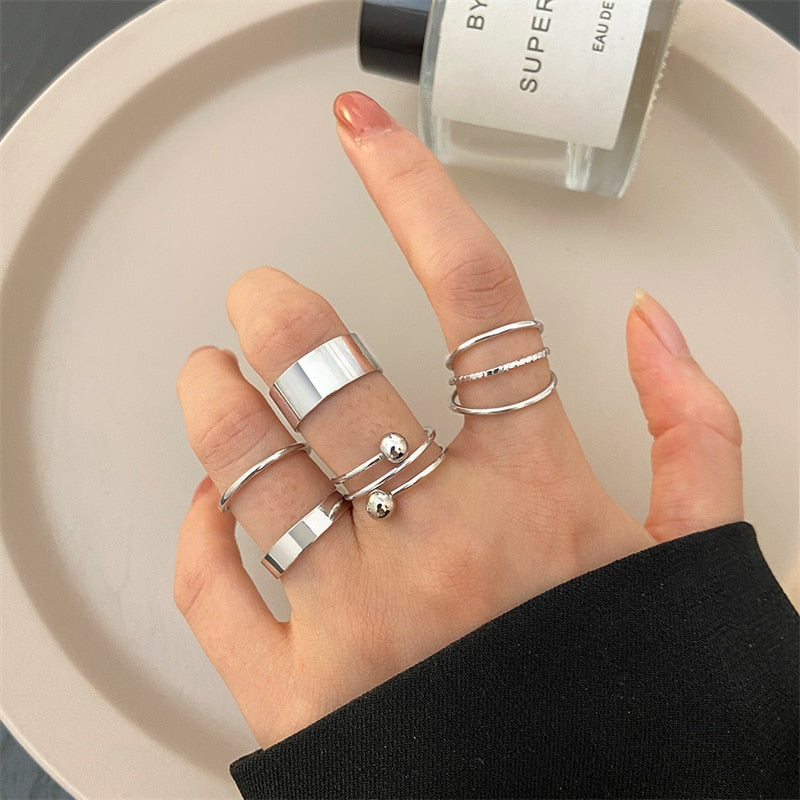 Hollow Heart Ring Set 5PCS Elegant Vintage Adjustable