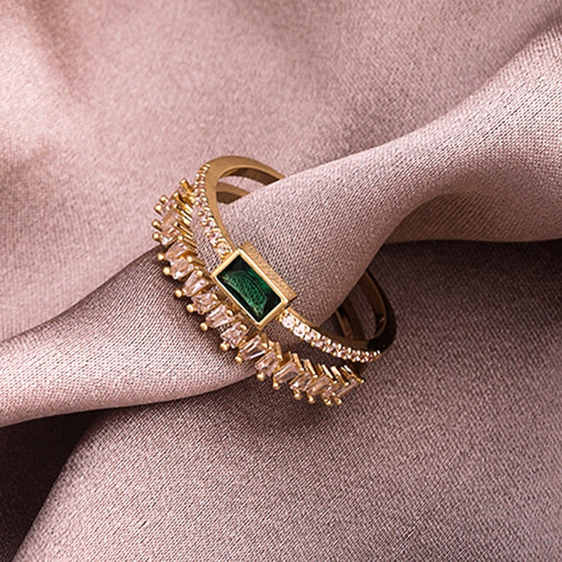 Trendy Fine 14k Real Gold Emerald Opening Rings - Jeglowstore