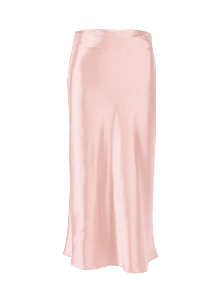 Solid Purple Satin High Waisted Silk Skirt