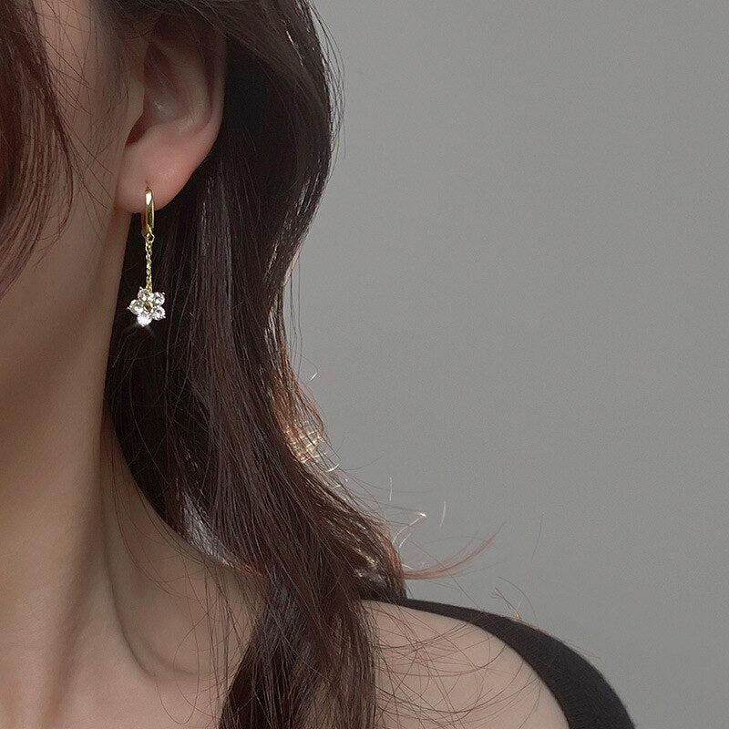 925 Silver Needle Simple Shiny Zircon Gold Plating Earrings