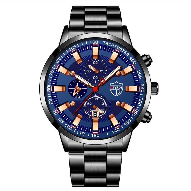 Fashion Mens Business Stainless Steel Quartz Wrist Watch
