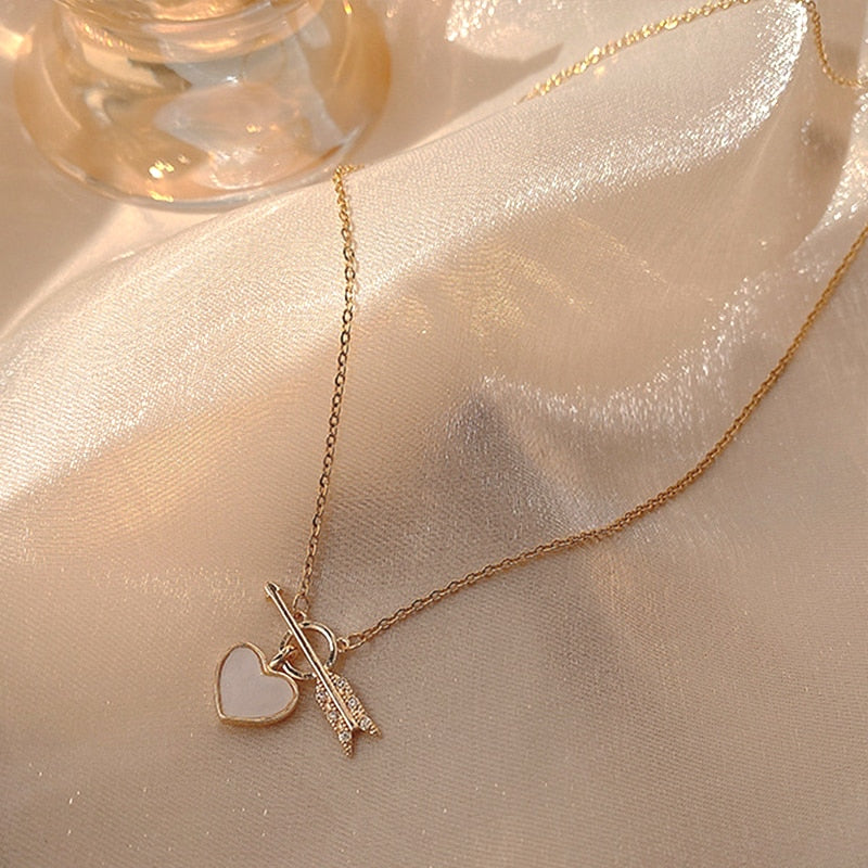 Real Gold Heart Shaped Opal Chain Pendant