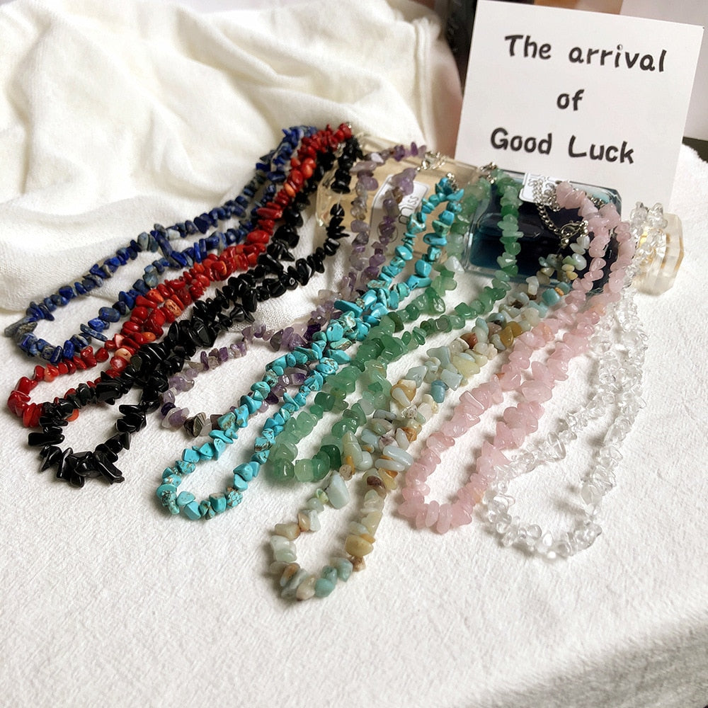 Colorful Natural Stones Choker Bohemia Gravel Beaded Grunge Necklace