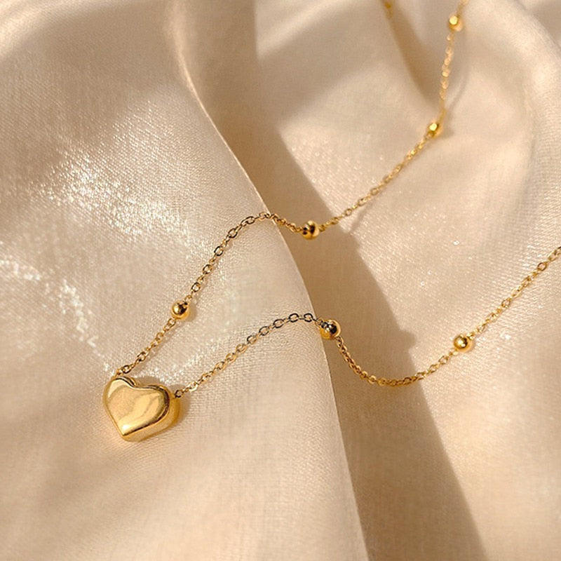 Real Gold Heart Shaped Opal Chain Pendant