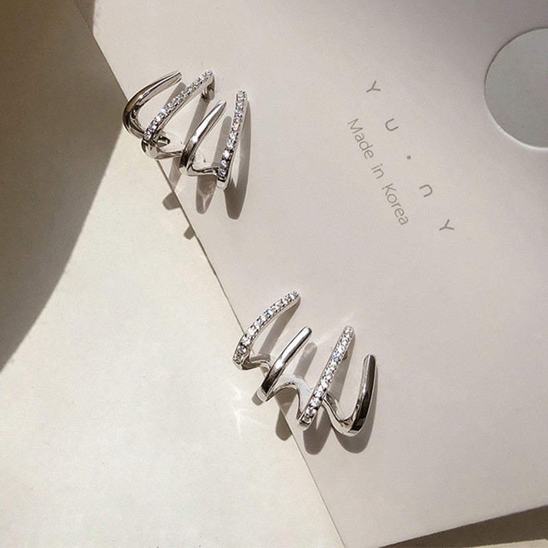 Korean Four-Prong Setting CZ Earing Claw Ear Hook Clip