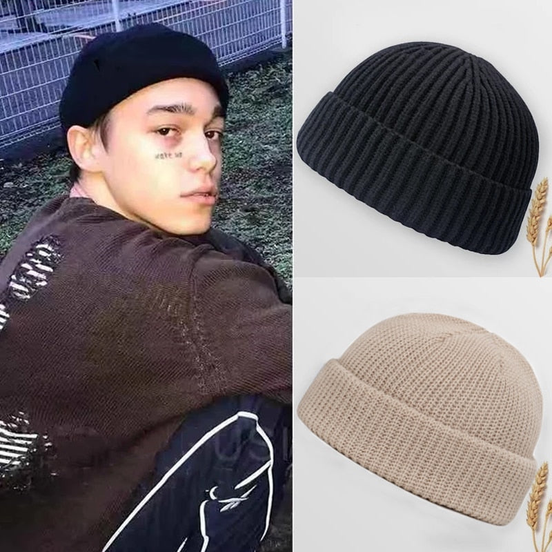 Women Men Solid Color Warm Knitted Brimless Hat