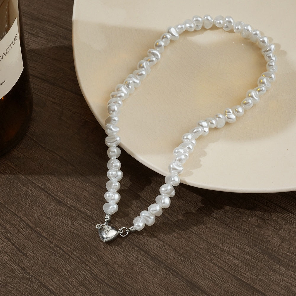 IFMIA Korean Fashion Pearl Chain Heart Choker Necklace