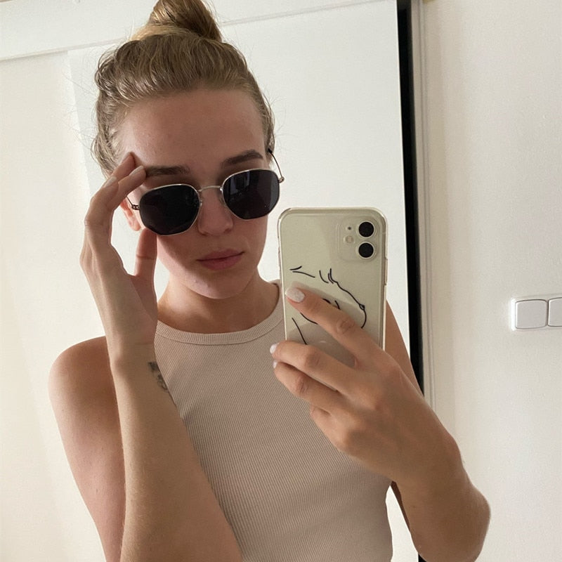 Metal Frame Hexagon Sun Glasses