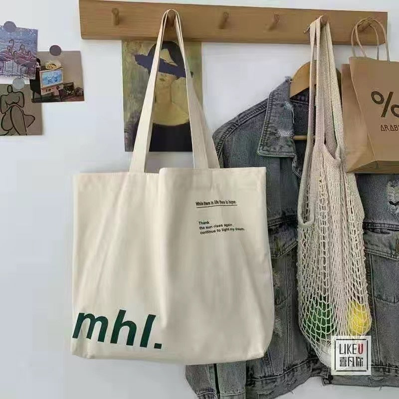 ZHE JIANG Large Capacity Cotton Reusable Canvas Tote Bag