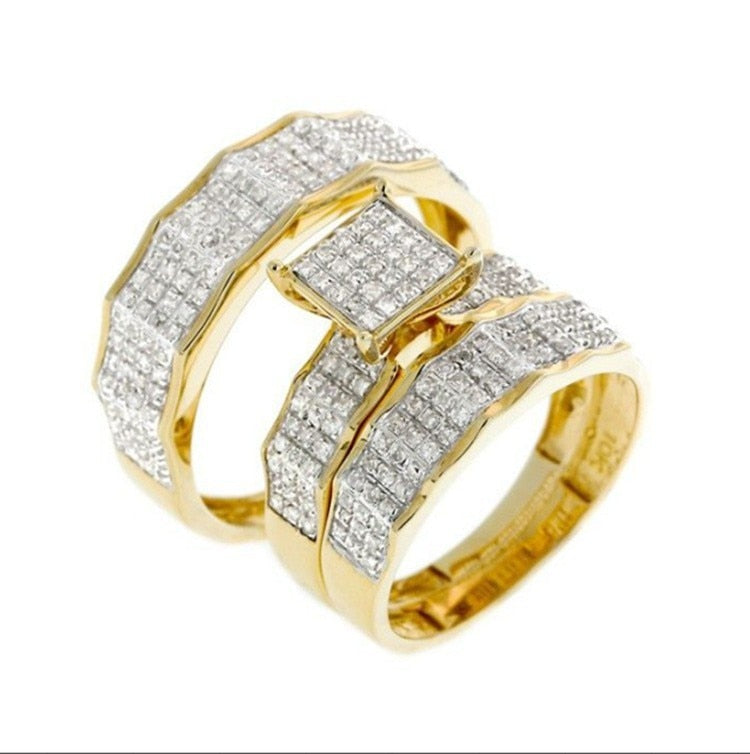 3 pcs/set Fashion Colorful Zircon Inlaid Hollow Metal Ring - Jeglowstore