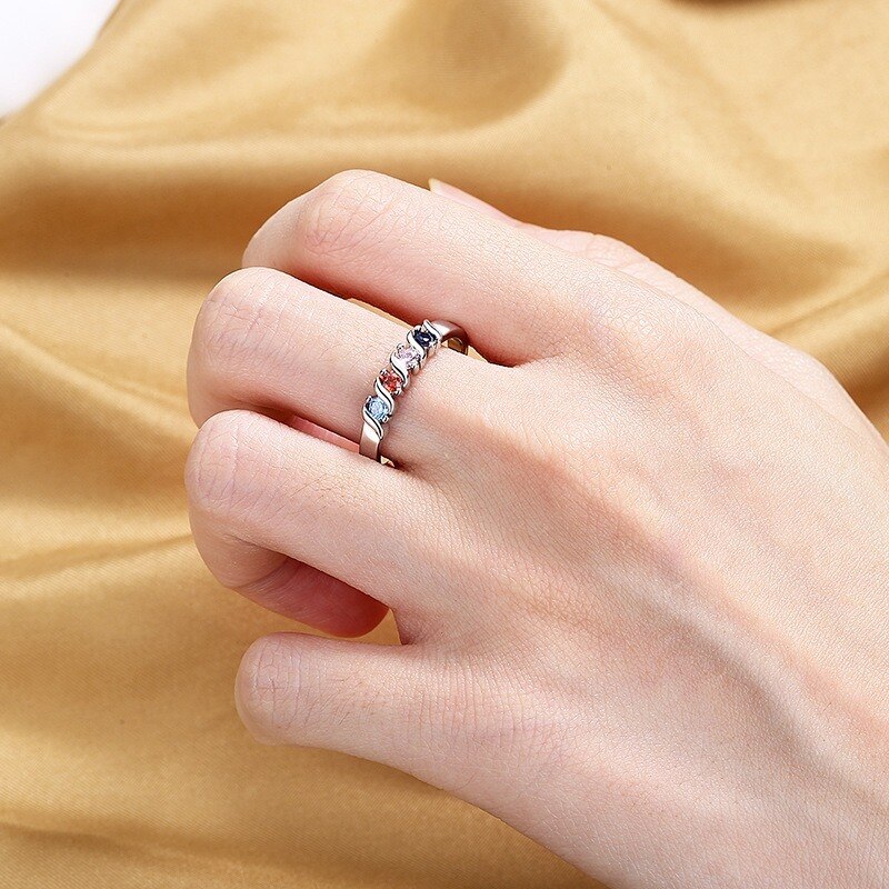 Luxury Multicolor Eternity Promise CZ Crystal Zircon Ring