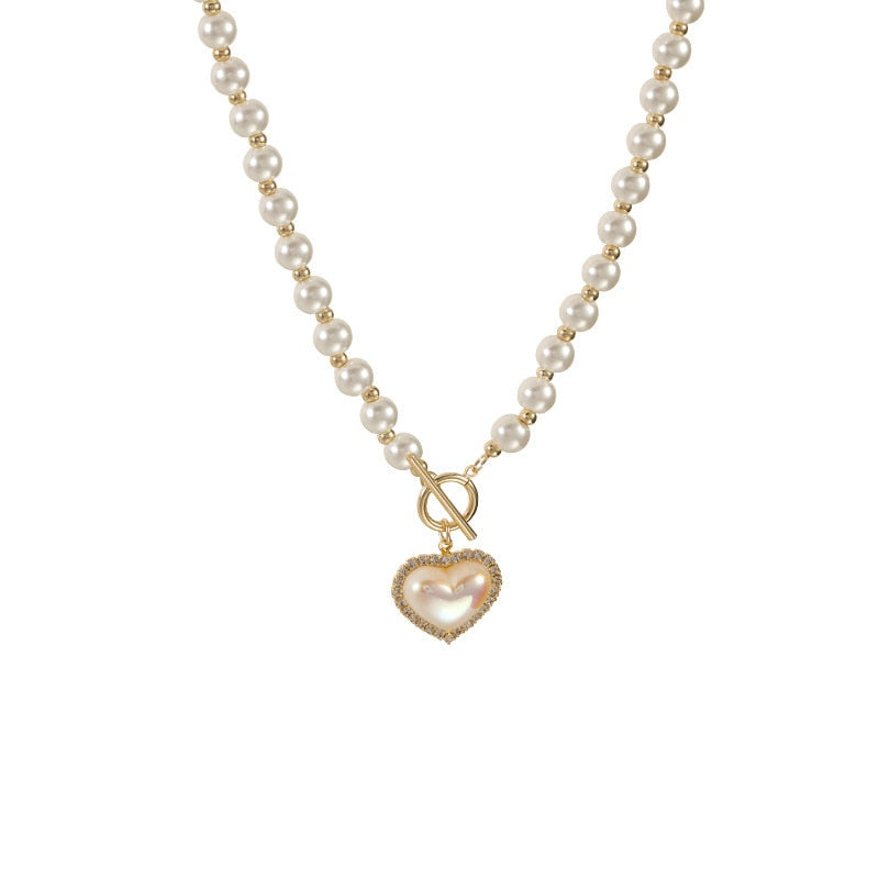 Luxury Designer Pearl Heart Necklace Beaded Choker Necklace Penadnt