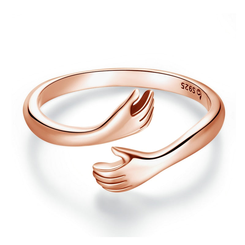 bamoer 925 Sterling Silver Hug Warmth and Love Hand Adjustable Ring