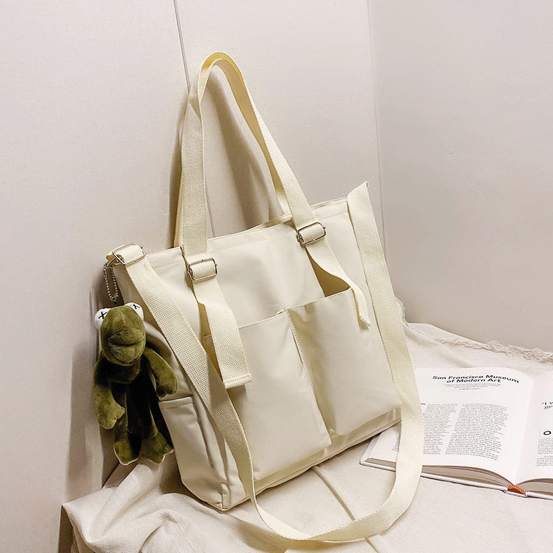 Simple Zipper Nylon Waterproof Large Capacity Tote Bag
