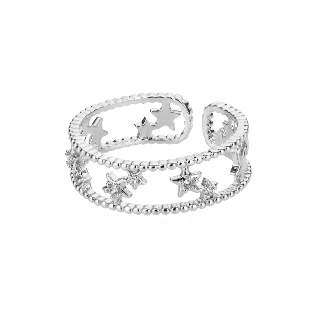 Fashion Star Stainless Steel Zircon Round Irregular Adjustable Ring