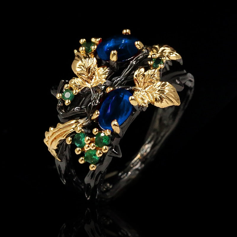 Leaf Flower Color Zircon Ring