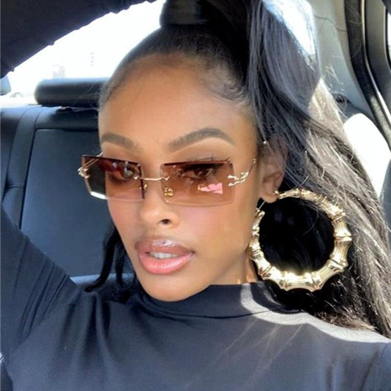 Vintage Rimless Frameless Rectangle Shades Gradient UV400 Sun Glasses