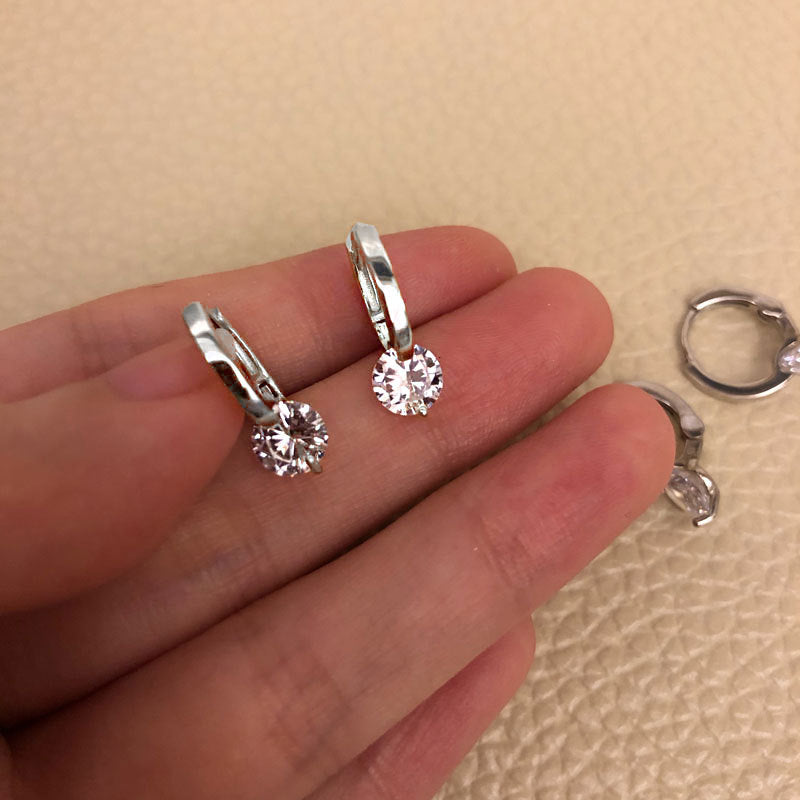 925 Silver Needle Simple Shiny Zircon Gold Plating Earrings