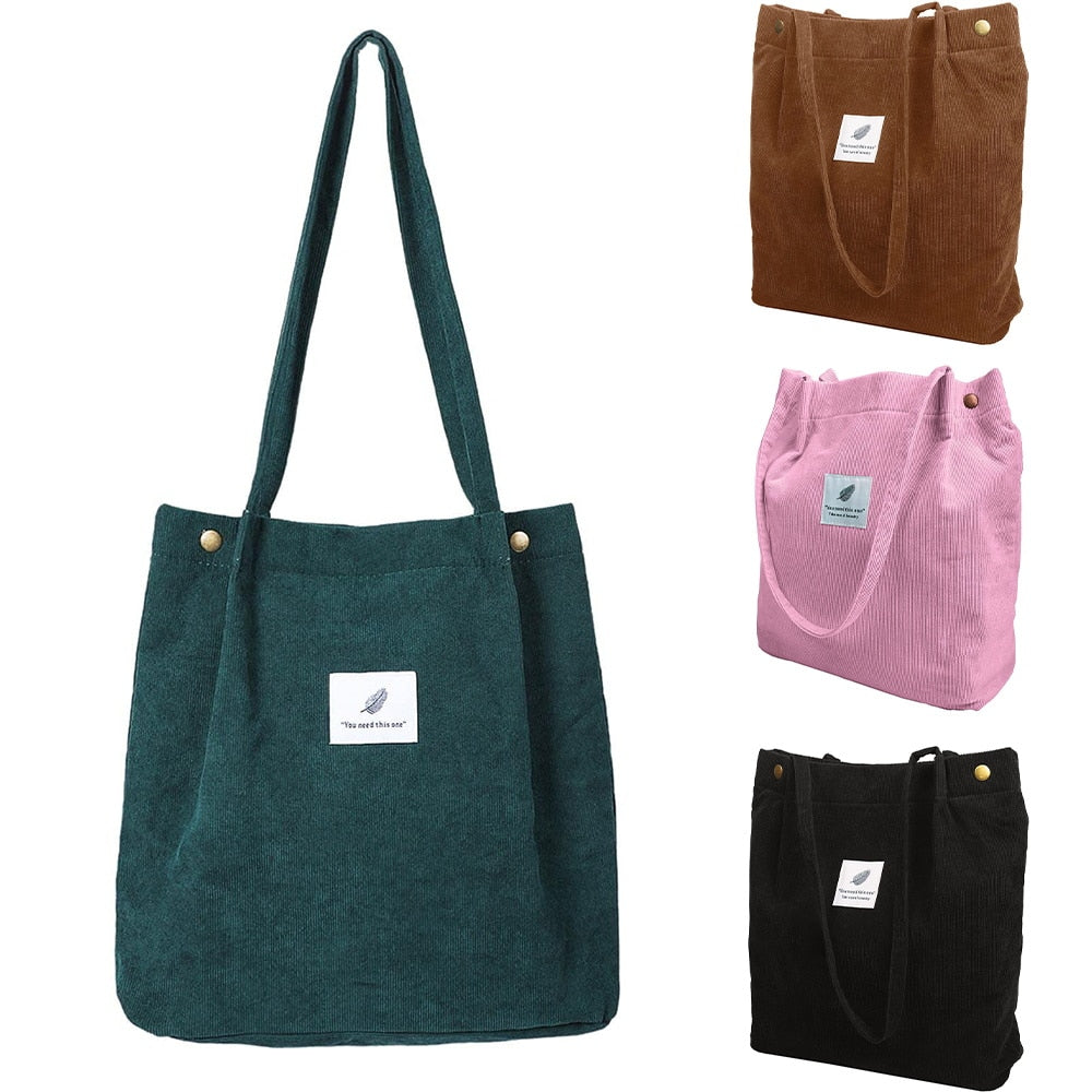 Women Corduroy Shopping Bag Girl Reusable Foldable Canvas