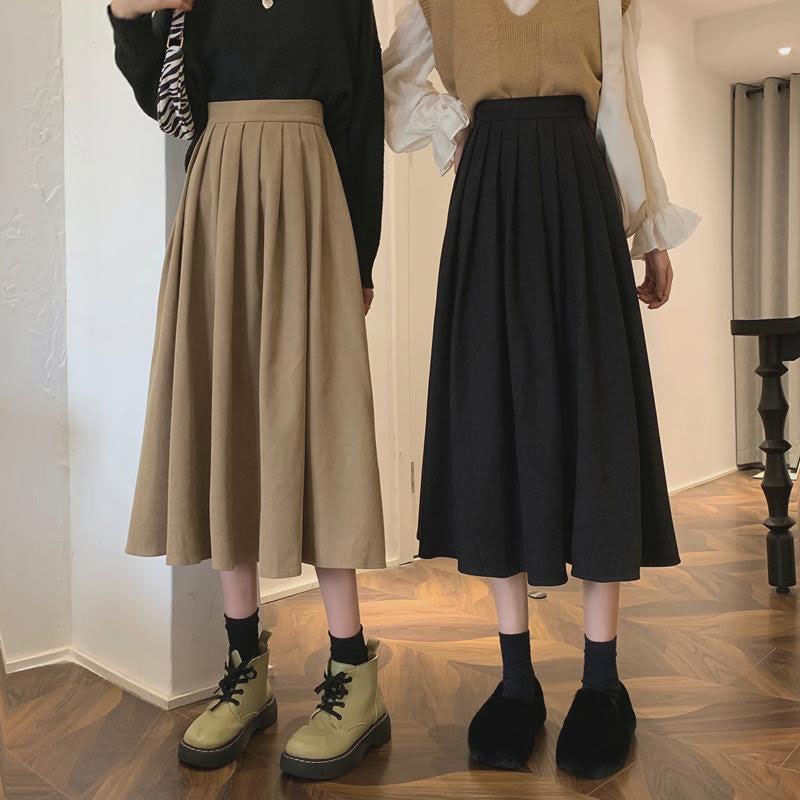Lucyever Fashion High Waist Pleated Thick A-line Skirt