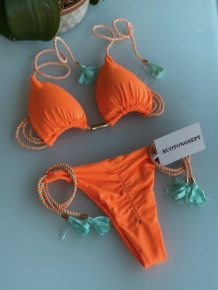 RUOTONGSEPT Triangle Bandage Swimwear Thong Bikini Set