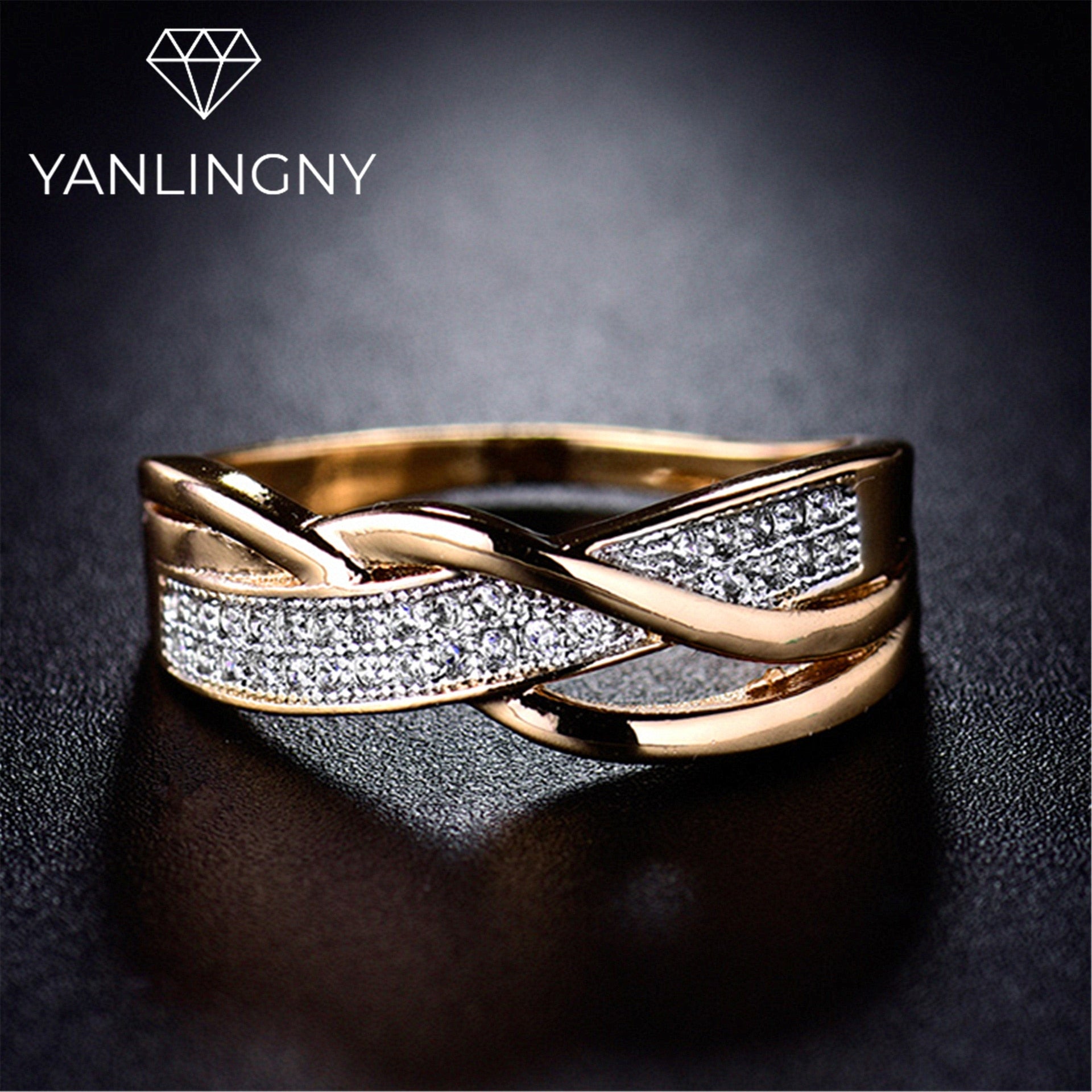 Fashion Spiral Silver Plated Gold Color Ring X Shape Cross CZ Finger Ring