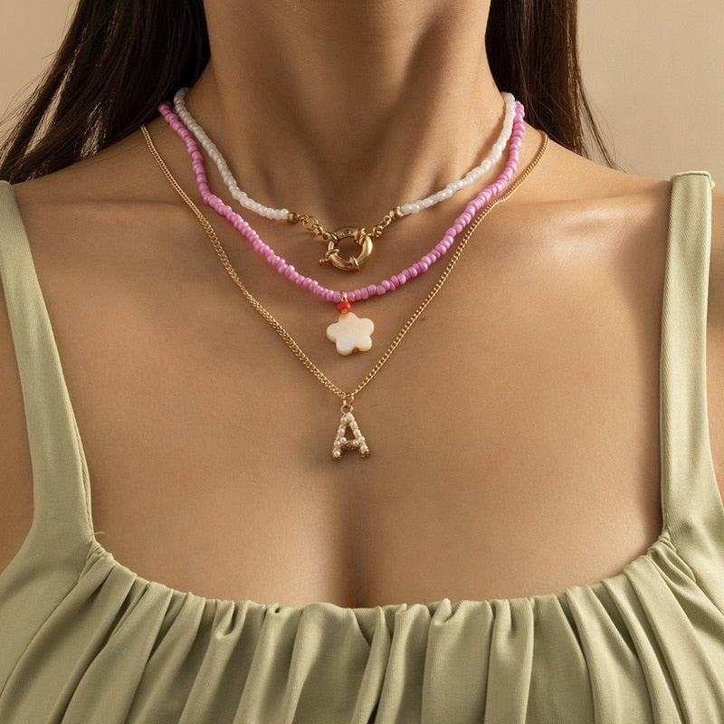 Bohemian Colorful Beads Shell Heart Layered Necklace For Women